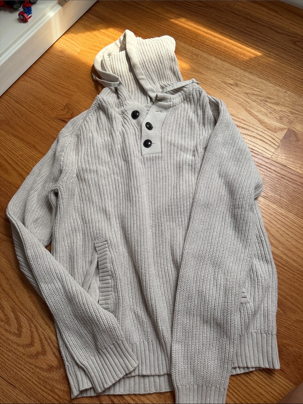 Men's Knit Hooded Crewneck Sweater in Cream